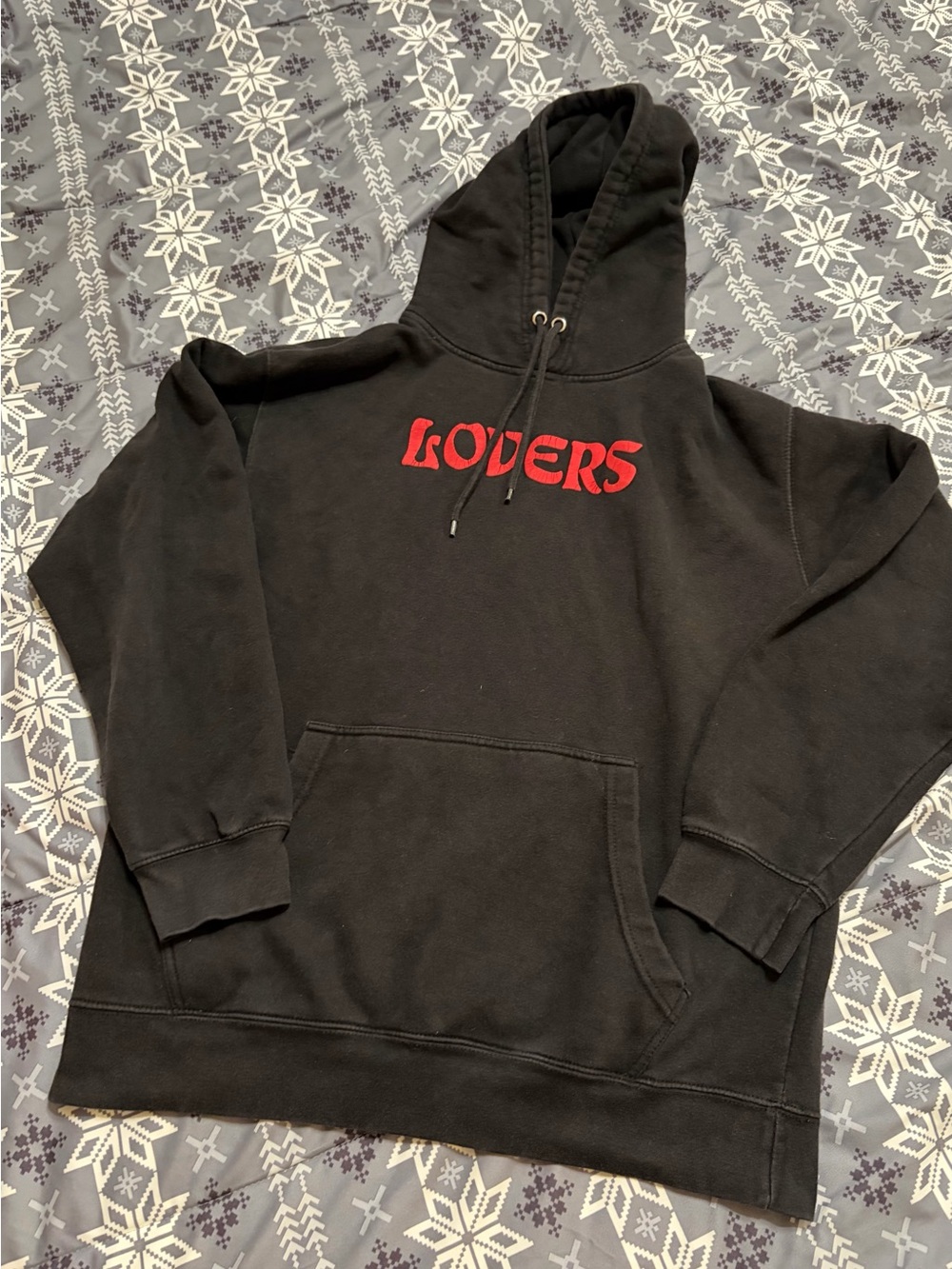 Helix Black Crewneck Hoodie with Red "LOVERS" Graphic